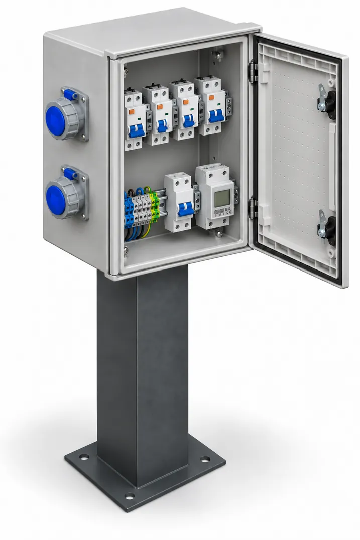 Coffret de distribution EcoludiK sur pied, porte ouverte